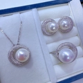 S925 sterling silver pearl jewelry set with necklace, earrings and ring in a white box - Finished Set (With Freshwater Pearl)