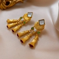 Vintage bohemian style drop earrings in antique gold with colorful stones and tassels - 120# Silver Earring Post Rhinestone Square Pearl Geometric Tassel