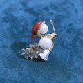 Christmas snowman brooch with red hat and pearl body on gold alloy with rhinestones - Christmas Snowman Brooch