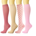 Knee-high compression socks in red, beige, pink, and white polka dot patterns - Set 5