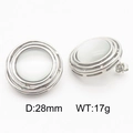 Silver stainless steel oval cat eye earrings with white inlay and detailed dimensions - Silver Round White Cat's Eye 28mm (KE115366-TOM)