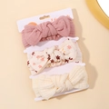 3-pack floral and solid fabric bow headbands for baby girls on card display - Dusty Pink Beige Floral Cream Headband (3C)