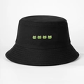 Detailed close-up of four cute cartoon frog embroidery on black cotton fisherman bucket hat - M (56-58cm) / Black