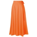 Detailed view of the orange satin wrap skirt with a side tie waist and silk texture - One Size / Orange Wrap Skirt