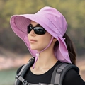 Pink purple sun hat with neck flap and adjustable windproof cord for outdoor activities - Light Purple