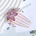 Rose gold five-tooth hair comb with purple floral rhinestones on a minimalist white tray - 3# Light Purple Flower