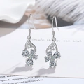 Silver four-leaf clover drop earrings featuring sparkling cubic zirconia stones - White Diamond Butterfly Love Flower Earrings Led-100