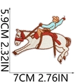 Embroidered cowboy on horse patch with detailed dimensions of 7cm x 5.9cm on white background - Size 20