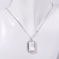 Silver locket necklace with rectangular iridescent mother of pearl pendant for women - Rectangle / Silver