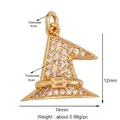Pendentif chapeau de sorcière doré avec zircon blanc et spécifications de dimensions - Chapeau de Sorcier Doré
