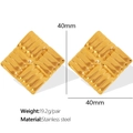 Square geometric gold-plated stainless steel earrings with woven texture and size detail - Gold Woven Texture Square Style (EH351)
