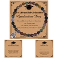 Natural faceted stone bead bracelet with vintage ladybug charm on graduation card - India Agate Bracelet
