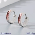 Silver titanium steel hoop earrings featuring rectangular pink zircon stone settings - Silver Base with Pink Stone (KE118303-TGD)