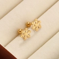 Titanium steel snowflake stud earrings with screw ball backs in a jewelry box - Frosted Snowflake / Gold