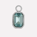 Close-up of a rectangular blue crystal pendant with silver stainless steel frame - Silver/Sky Blue
