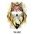 Waterproof watercolor tattoo sticker featuring an artistic wolf head and forest design - Th-207 / 210*148mm
