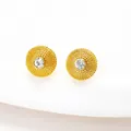 Pendientes dorados con textura de caviar y una circonita blanca en el centro - Estilo L (Granular Redondo) / Dorado