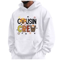 Weißer Kapuzenpullover für Erwachsene mit Cousin Crew Aufdruck und festlichen Motiven - S / Cousin Crew Truthahn Druck / Weiß