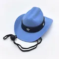 Blauer Cowboy-Hut für Haustiere mit silbernen Sternen und verstellbarem Riemen für Katzen - Klein 13.5cm / Blauer Ledergürtel Stern