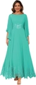 Elegant tiffany blue chiffon gown with floral lace appliques and cape sleeves - As Shown / US size 2 (S)