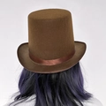 Sombrero de copa clásico en fieltro marrón para hombre con cinta a juego y ala curvada - Adult-59cm / 16 Cm De Alto - Color Café