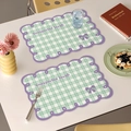Waterproof green checkerboard faux leather placemats with purple scalloped edge detail - 30*45cm (1 Piece) / Green & Purple (Joyful Rhyme)
