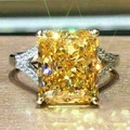 Luxury radiant cut yellow gemstone ring with four-prong setting and pavé zircon accents - US 7 / Yellow