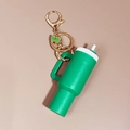 Green miniature tumbler keychain with butterfly pendant and metal hardware for bags - Butterfly Green