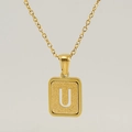 Gold stainless steel necklace with frosted square letter U pendant on O-chain - Letter U