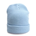 Light blue rib-knit beanie with wide fold-over cuff for winter warmth and wind protection - One Size / Elastic / Light Blue