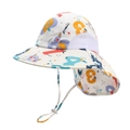 Kids wide brim sun hat with neck flap, cartoon animal print and breathable mesh - Adjustable Size / Side Mesh Style / White Cat Number (Side Mesh)