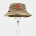 Cappello a secchiello kaki con ricamo foglia d'acero rossa e sottogola per l'esterno - Cachi