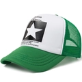 Green and white mesh trucker hat with five-point star and text print for summer - Adjustable / Green