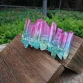 8cm Bohemian crystal hair clip featuring pink and blue gradient stones on a wood surface - Pink & Green