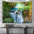 Tapisserie de cascade de forêt luxuriante pour décoration murale avec paysage naturel - 150x130cm / Paysage de Cascade de Forêt Verte Profonde