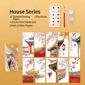 Kit de marque-pages aquarelle DIY avec motifs chinois, 12 couleurs et pinceau inclus - Mur Rouge et Neige Blanche