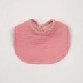 Detail of pink layered cotton crepe baby bib with soft fleece lining and curved design - Dusty Pink