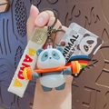 Cute 3D weightlifting panda silicone keychain with orange barbell and woven panda strap - Sports - Barbell Panda