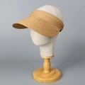 Elegant natural raffia sun visor hat with wide brim and decorative metal buckle - M(56-58cm) / Khaki (with Metal Buckle Decor)