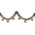 2m green Christmas tinsel garland with gold bows and red baubles for tree decoration - Dark Green White Edge + 6 Red Balls + 12 Gold Bows