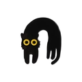 Minimalist black enamel cat brooch with vibrant yellow eyes in a punk style design - Arching Back Cat