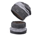 Set berretto e scaldacollo in maglia grigia a scacchi con fodera in pile calda - Grigio