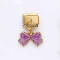 Italian modular charm featuring a gold clasp with a purple enamel bow pendant - Mini Bowknot Necklace