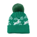Berretto natalizio in maglia con pompon e motivi con renne bianche e fiocchi di neve - M(56-58cm) / Verde