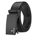 Men's black automatic buckle leather belt featuring lychee texture and matte metal finish - Square Buckle Parrot Logo / Black