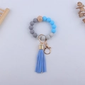 Silicone bead keychain bracelet with blue and grey beads and matching leather tassel - Dark Blue