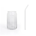 Farbwechselndes transparentes Glasbecher in Dosenform mit gebogenem Strohhalm aus Glas - Transparenter Becher mit Strohhalm