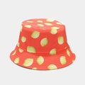 Red cotton bucket hat featuring an all-over bright yellow lemon fruit pattern print - M / Orange Lemon