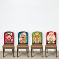 Set of four colorful Christmas chair covers featuring cartoon Santa and reindeer prints - Oxford 4PCS Set 04/Elf and Gingerbread Man