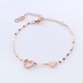 Pulsera de corazón de acero inoxidable oro rosa con colgante de circón y cadena - Oro rosa